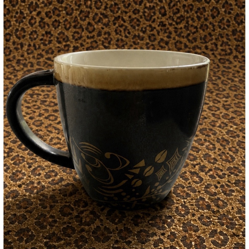 Starbucks 2011 Matte Brown Coffee Mug Cup Gold Rim & Laser‎ Etched Stars 12oz